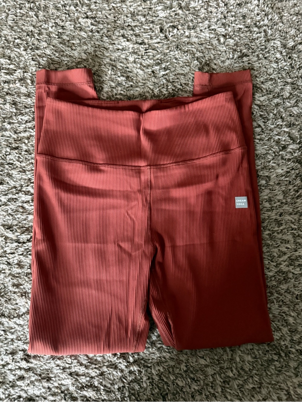 Ribbed High-Waist Leggings — Rust